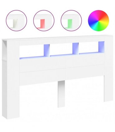 vidaXL LED Headboard White 180x18.5x103.5 cm Engineered Wood