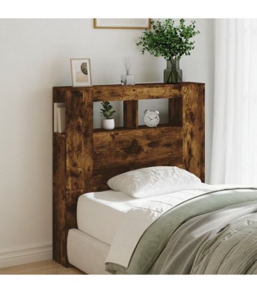 vidaXL LED Headboard Smoked Oak 100x18.5x103.5 cm Engineered Wood