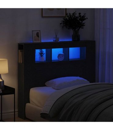 vidaXL LED Headboard Black Oak 120 x 18.5 x 103.5 cm Engineered Wood