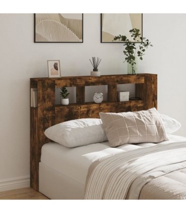 vidaXL LED Headboard Smoked Oak 140x18.5x103.5 cm Engineered Wood