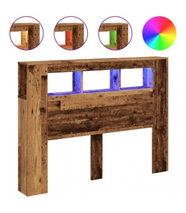 vidaXL LED Headboard Old Wood 140x18.5x103.5 cm Engineered Wood