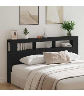 vidaXL LED Headboard Black Oak 200 x 18.5 x 103.5 cm Engineered Wood