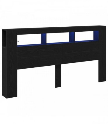 vidaXL LED Headboard Black Oak 200 x 18.5 x 103.5 cm Engineered Wood