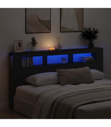 vidaXL LED Headboard Black Oak 200 x 18.5 x 103.5 cm Engineered Wood
