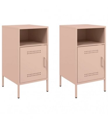 vidaXL Bedside Cabinets 2 pcs Pink 36x39x68 cm Steel