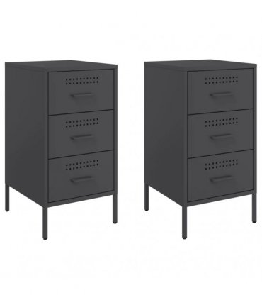 vidaXL Bedside Cabinets 2 pcs Black 36x39x68 cm Steel
