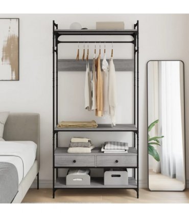 vidaXL Wardrobe with Drawers Grey Sonoma 89x39x184.5 cm Engineered Wood