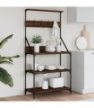 vidaXL Baker's Rack with Hooks 4-Tier Brown Oak Engineered Wood