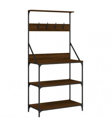 vidaXL Baker's Rack with Hooks 4-Tier Brown Oak Engineered Wood