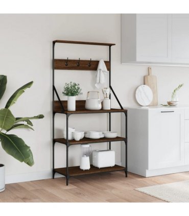 vidaXL Baker's Rack with Hooks 4-Tier Brown Oak Engineered Wood