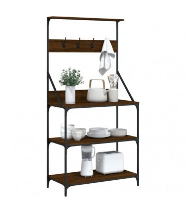 vidaXL Baker's Rack with Hooks 4-Tier Brown Oak Engineered Wood