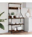 vidaXL Baker's Rack with Hooks 4-Tier Smoked Oak Engineered Wood