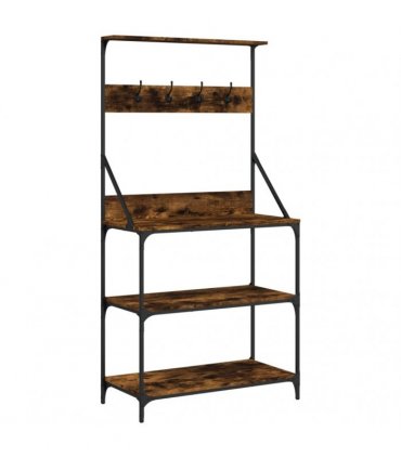 vidaXL Baker's Rack with Hooks 4-Tier Smoked Oak Engineered Wood
