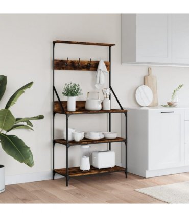 vidaXL Baker's Rack with Hooks 4-Tier Smoked Oak Engineered Wood