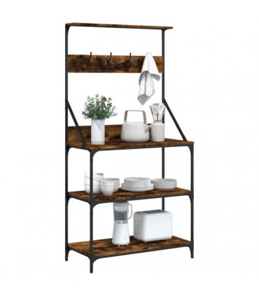 vidaXL Baker's Rack with Hooks 4-Tier Smoked Oak Engineered Wood