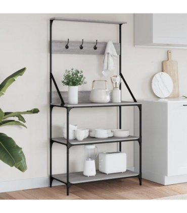 vidaXL Baker's Rack with Hooks 4-Tier Grey Sonoma Engineered Wood