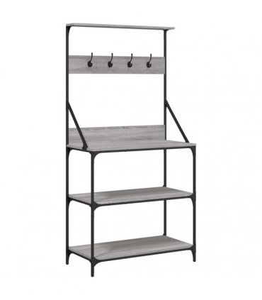 vidaXL Baker's Rack with Hooks 4-Tier Grey Sonoma Engineered Wood