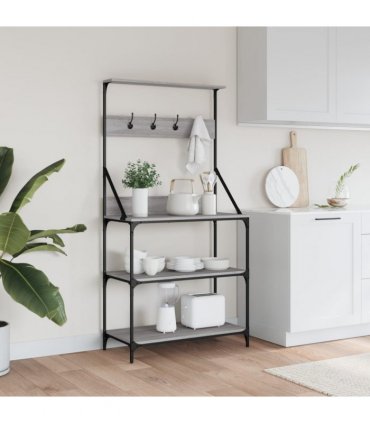 vidaXL Baker's Rack with Hooks 4-Tier Grey Sonoma Engineered Wood