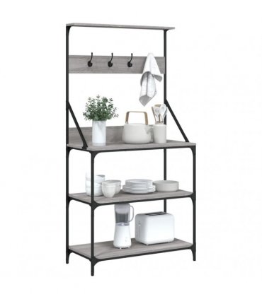 vidaXL Baker's Rack with Hooks 4-Tier Grey Sonoma Engineered Wood