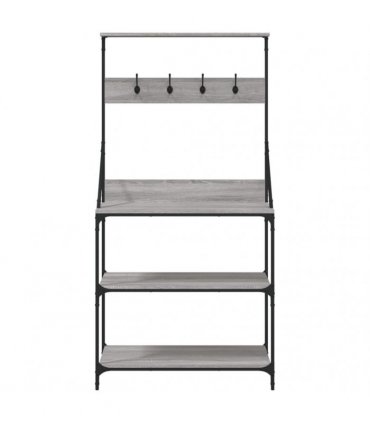 vidaXL Baker's Rack with Hooks 4-Tier Grey Sonoma Engineered Wood