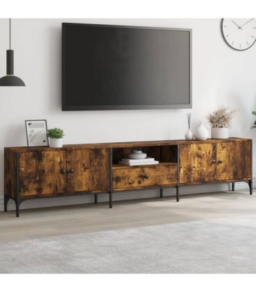 vidaXL TV Cabinet with Drawer Smoked Oak 200x25x44 cm Engineered Wood
