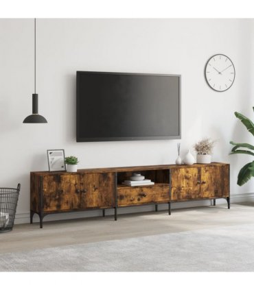 vidaXL TV Cabinet with Drawer Smoked Oak 200x25x44 cm Engineered Wood
