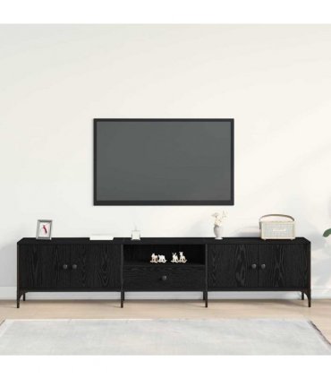 vidaXL TV Cabinet Black oak 200 x 25 x 44 cm Engineered wood