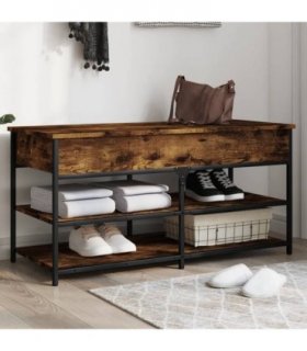 vidaXL Shoe Bench Smoked Oak 100x42.5x50 cm Engineered Wood — Size: 100 x 42.5 x 50 cm