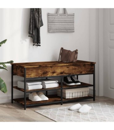 vidaXL Shoe Bench Smoked Oak 100x42.5x50 cm Engineered Wood — Size: 100 x 42.5 x 50 cm