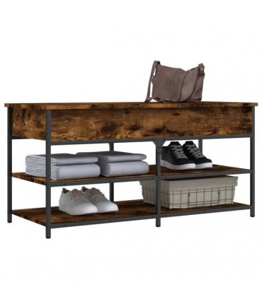 vidaXL Shoe Bench Smoked Oak 100x42.5x50 cm Engineered Wood — Size: 100 x 42.5 x 50 cm