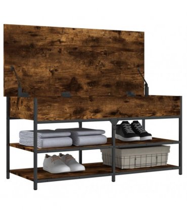 vidaXL Shoe Bench Smoked Oak 100x42.5x50 cm Engineered Wood — Size: 100 x 42.5 x 50 cm