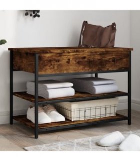 vidaXL Shoe Bench Smoked Oak 70x42.5x50 cm Engineered Wood — Size: 70 x 42.5 x 50 cm