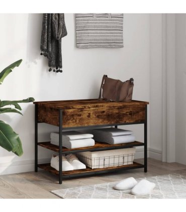 vidaXL Shoe Bench Smoked Oak 70x42.5x50 cm Engineered Wood — Size: 70 x 42.5 x 50 cm