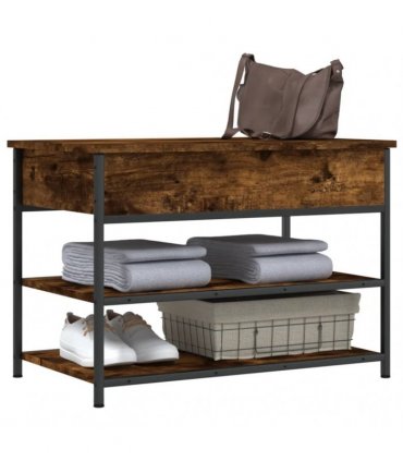 vidaXL Shoe Bench Smoked Oak 70x42.5x50 cm Engineered Wood — Size: 70 x 42.5 x 50 cm