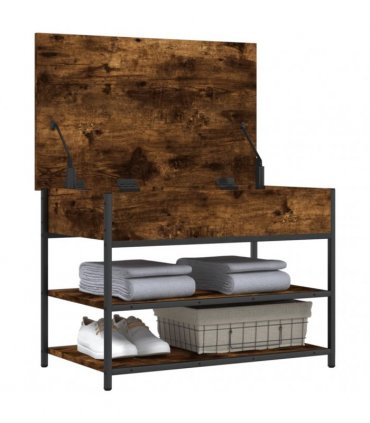 vidaXL Shoe Bench Smoked Oak 70x42.5x50 cm Engineered Wood — Size: 70 x 42.5 x 50 cm