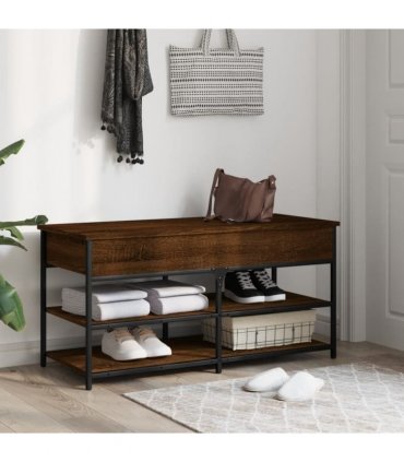 vidaXL Shoe Bench Brown Oak 100x42.5x50 cm Engineered Wood — Size: 100 x 42.5 x 50 cm