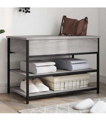 vidaXL Shoe Bench Grey Sonoma 70x42.5x50 cm Engineered Wood — Size: 70 x 42.5 x 50 cm