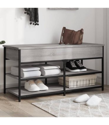 vidaXL Shoe Bench Grey Sonoma 100x42.5x50 cm Engineered Wood — Size: 100 x 42.5 x 50 cm