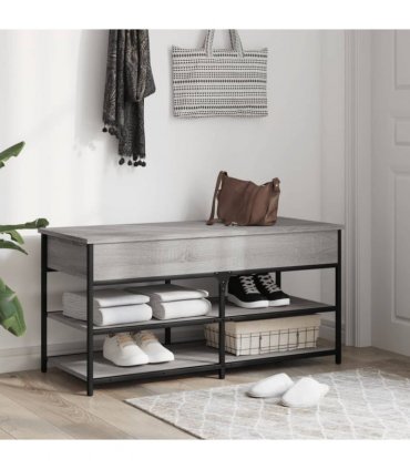 vidaXL Shoe Bench Grey Sonoma 100x42.5x50 cm Engineered Wood — Size: 100 x 42.5 x 50 cm