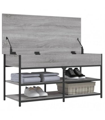 vidaXL Shoe Bench Grey Sonoma 100x42.5x50 cm Engineered Wood — Size: 100 x 42.5 x 50 cm