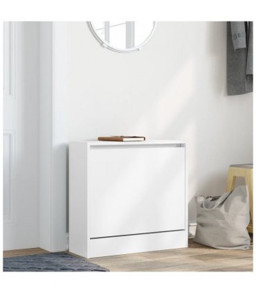 vidaXL Shoe Cabinet White 60x21x57 cm Engineered Wood — Size: 60 x 21 x 57 cm
