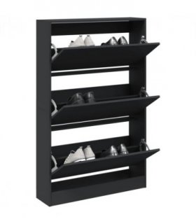 vidaXL Shoe Cabinet Black 80x21x125.5 cm Engineered Wood — Size: 80 x 21 x 125.5 cm