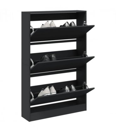 vidaXL Shoe Cabinet Black 80x21x125.5 cm Engineered Wood — Size: 80 x 21 x 125.5 cm