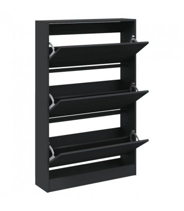 vidaXL Shoe Cabinet Black 80x21x125.5 cm Engineered Wood — Size: 80 x 21 x 125.5 cm