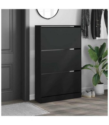 vidaXL Shoe Cabinet Black 80x21x125.5 cm Engineered Wood — Size: 80 x 21 x 125.5 cm