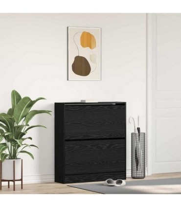vidaXL Shoe Cabinet Black Oak 80 x 21 x 87.5 cm Engineered Wood