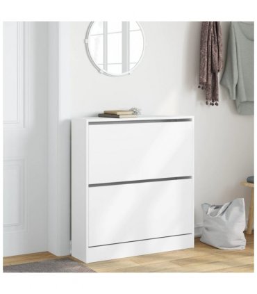 vidaXL Shoe Cabinet White 80x21x87.5 cm Engineered Wood — Size: 80 x 21 x 87.5 cm
