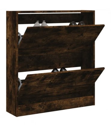 vidaXL Shoe Cabinet Smoked Oak 80x21x87.5 cm Engineered Wood — Size: 80 x 21 x 87.5 cm