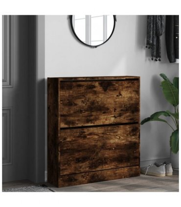 vidaXL Shoe Cabinet Smoked Oak 80x21x87.5 cm Engineered Wood — Size: 80 x 21 x 87.5 cm