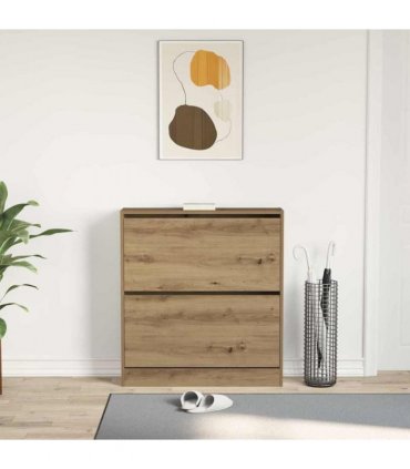 vidaXL Shoe Cabinet Smoked Oak 80 x 21 x 87.5 cm Engineered Wood — Colour: Artisan oak